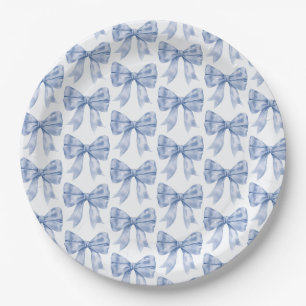 Plato De Papel Blue Bow Baby or Bridal Shower, fiesta de cumpleañ