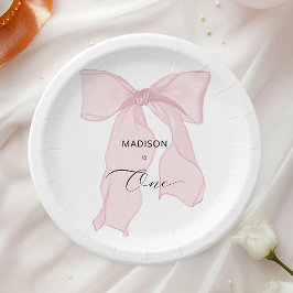 Plato De Papel Blue Bow Coquette 1º cumpleaños