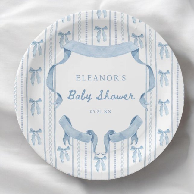Plato De Papel Blue Bow Coquette Blue Boy baby Shower (Subido por el creador)