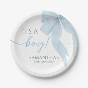 Plato De Papel Blue Bow Es Un Chico Baby Shower