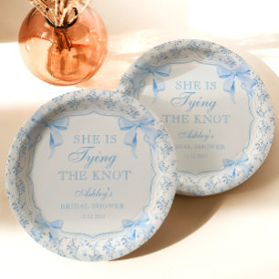 Plato De Papel Blue Bow está atando la ducha nupcial