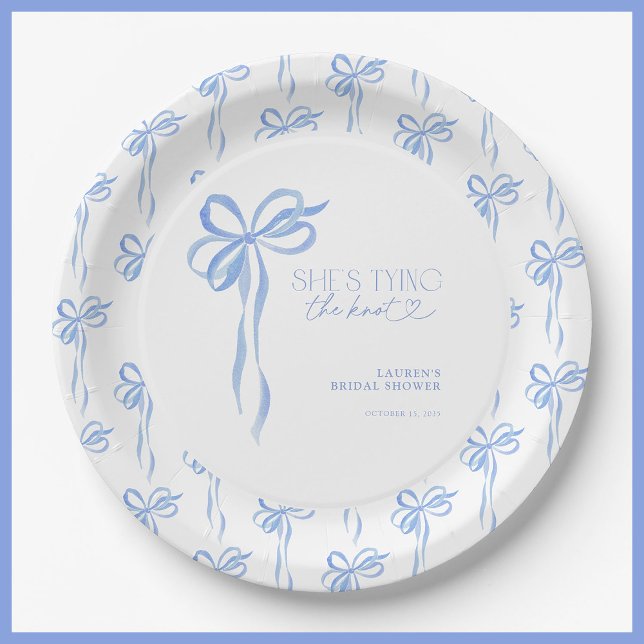 Plato De Papel Blue Bow está atando la ducha nupcial (Subido por el creador)