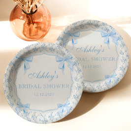 Plato De Papel Blue Bow Floral Bridal Shower