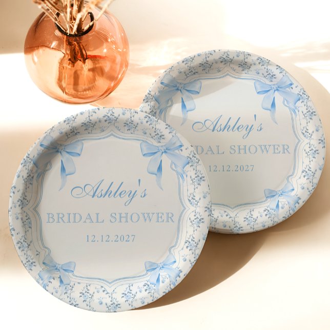 Plato De Papel Blue Bow Floral Bridal Shower (Subido por el creador)