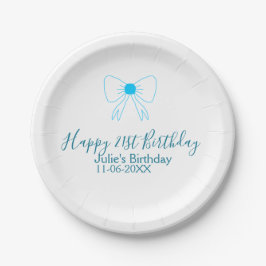 Plato De Papel Blue bow happy 21ᵉʳ cumpleaños date
