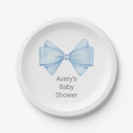 Plato De Papel Blue Bow Modern Boy Baby Shower