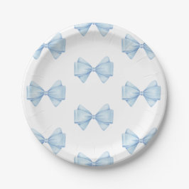 Plato De Papel Blue Bow Modern Boy Baby Shower