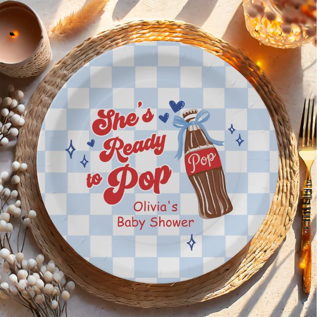 Plato De Papel Blue Bow She's Ready to Pop Baby Shower (Subido por el creador)