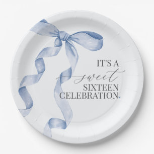 Plato De Papel Blue Bow Sweet Dieciséis Cumpleaños Party Decoraci