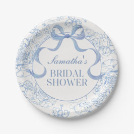 Plato De Papel Blue Bow Toile Floral Bridal Shower Placas de pape