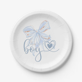 Plato De Papel Blue Bow Trendy It's a Boy Baby Shower