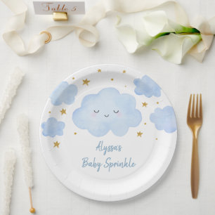 Plato De Papel Blue Boy Cloud Stars Baby Sprinkle
