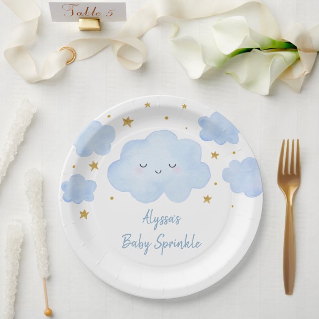 Plato De Papel Blue Boy Cloud Stars Baby Sprinkle (Boda)
