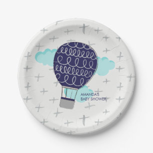 Plato De Papel Blue Boy Hot Air Balloon Baby Shower Fiesta