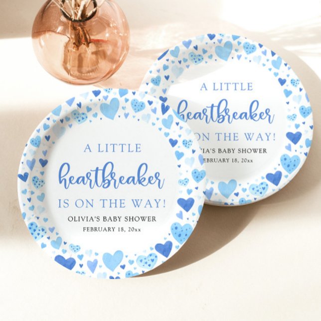 Plato De Papel Blue Boy Little Heartbreaker Valentine Baby Shower (Subido por el creador)