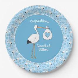 Plato De Papel Blue Boy Stork Baby Shower