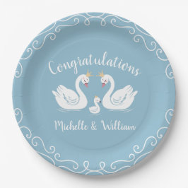 Plato De Papel Blue Boy Swan Baby Shower