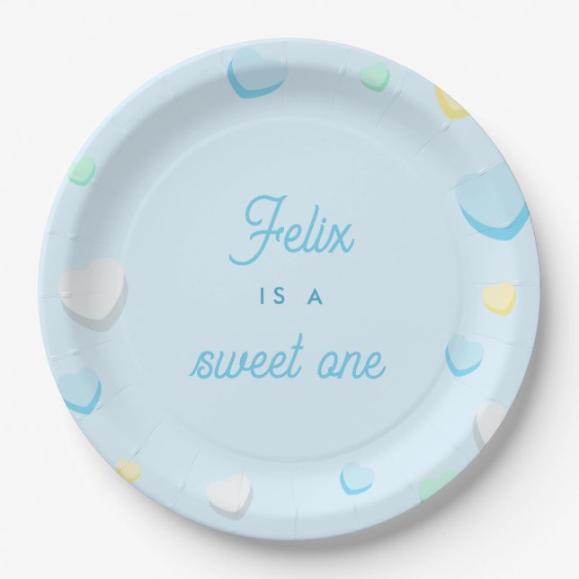 Plato De Papel Blue Boy Sweet One First Birday Plates (Anverso)