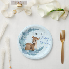 Plato De Papel Blue Brown Bambi Media Moon Flowers Dust Baby Boy 