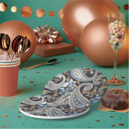 Plato De Papel Blue Brown Vintage Paisley