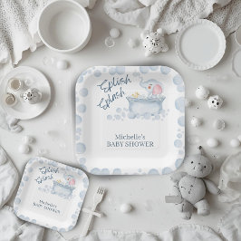 Plato De Papel Blue Bubble Bath Animal Baby Shower