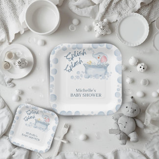 Plato De Papel Blue Bubble Bath Animal Baby Shower