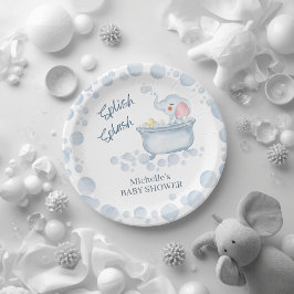 Plato De Papel Blue Bubble Bath Animal Baby Shower