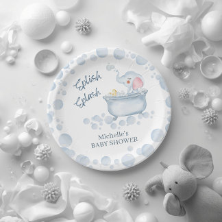 Plato De Papel Blue Bubble Bath Animal Baby Shower