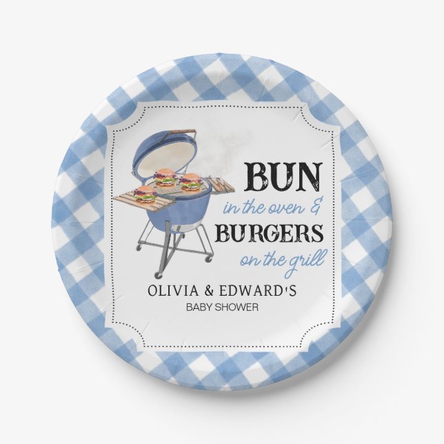 Plato De Papel Blue Burger BBQ Baby Shower (Anverso)