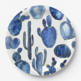Plato De Papel Blue Cactus Deert Art Gold Travel Southwest Fun
