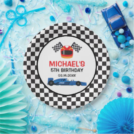 Plato De Papel Blue Car Racing Birthday