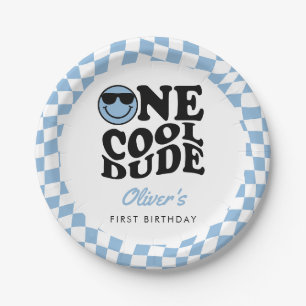 Plato De Papel Blue Checkered Smile One Guay Dude Primer Cumpleañ