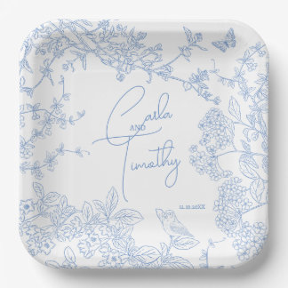 Plato De Papel Blue Chinoiserie Toile de Jouy Boda Save Date