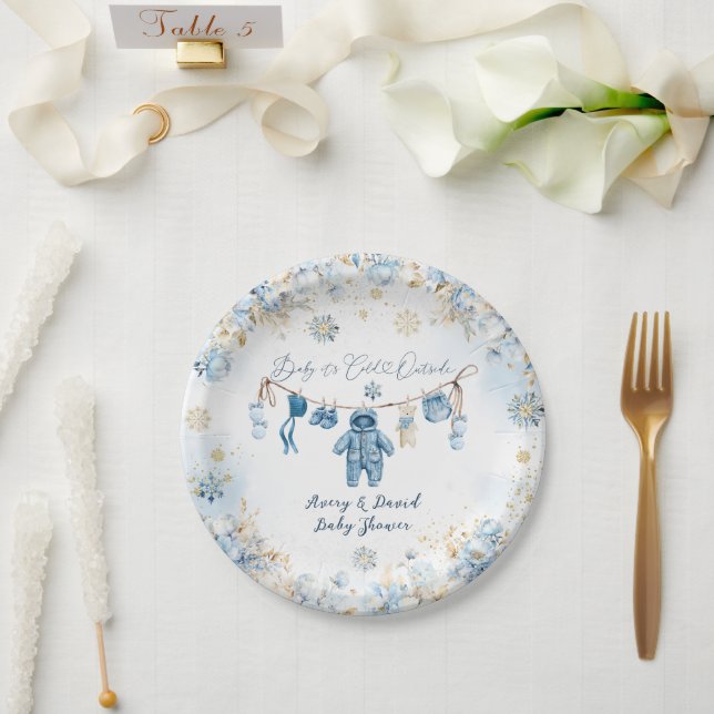 Plato De Papel Blue Clothest Line Frío fuera de la ducha Baby Boy (Boda)