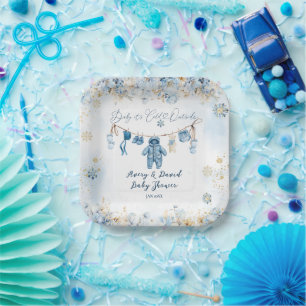 Plato De Papel Blue Clothest Line Frío fuera de la ducha Baby Boy