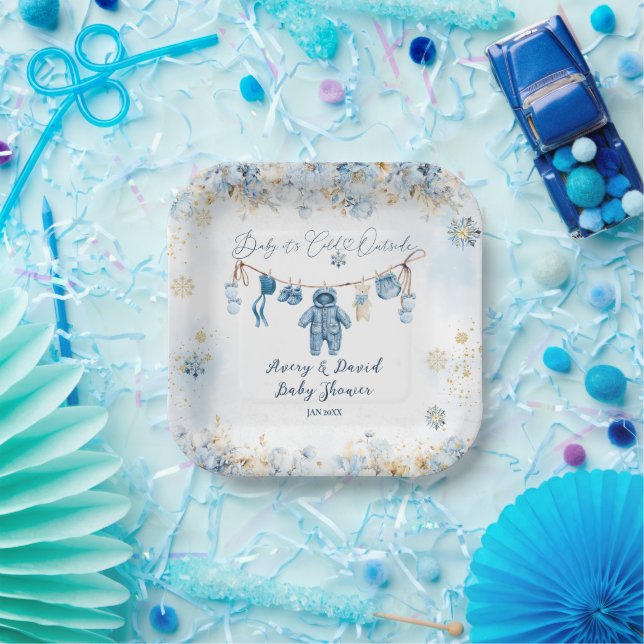 Plato De Papel Blue Clothest Line Frío fuera de la ducha Baby Boy (Fiesta)