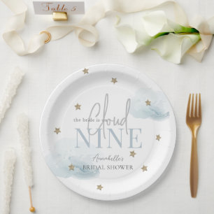 Plato De Papel Blue Cloud 9 Gold Star Brillante