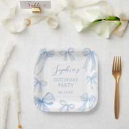 Plato De Papel Blue Coquette Bow Chica Birday Party