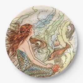 Plato De Papel Blue Coral Peach Adorable Mermaid Birday Party