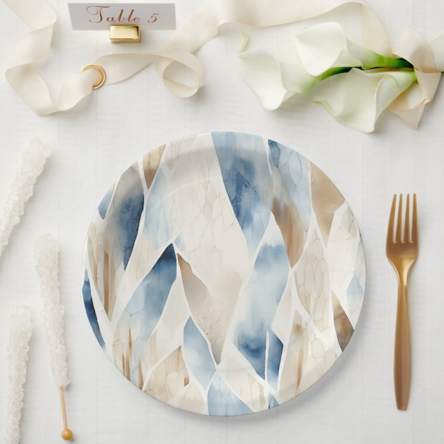 Plato De Papel Blue Cream Sea Sand Ocean Beach (Boda)