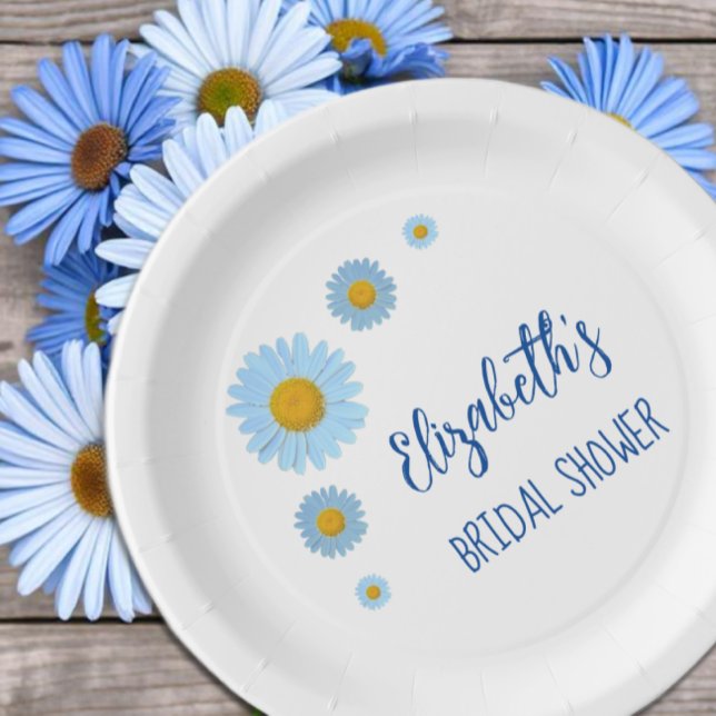 Plato De Papel Blue Daisies Floral Bridal Shower (Subido por el creador)