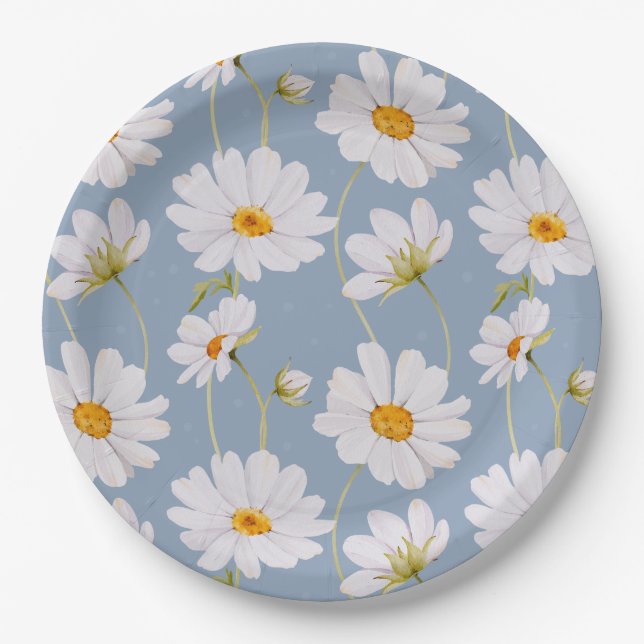Plato De Papel Blue Daisy Paper Plates (Anverso)