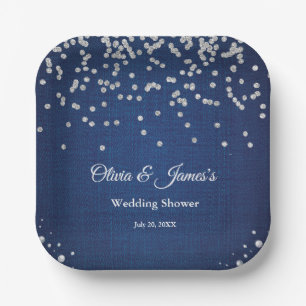 Plato De Papel Blue Denim Diamonds Pearls Couple's Wedding Shower