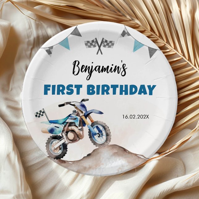 Plato De Papel Blue Dirt Bike Fast One Boy Birthday Party (Subido por el creador)