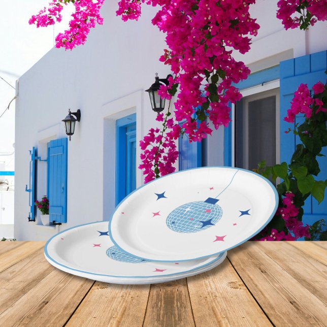 Plato De Papel Blue Disco Ball Santorini de temática griega/ espa (Subido por el creador)