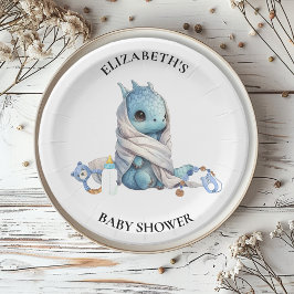 Plato De Papel Blue Dragon Watercolor Baby Shower