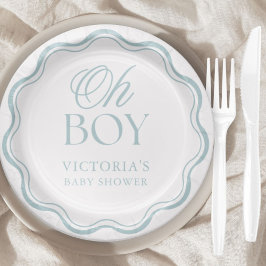 Plato De Papel Blue Elegant Minimal Oh Boy Baby Shower