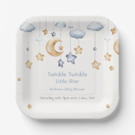 Plato De Papel Blue Elegle Twinkle Twinkle Baby Shower