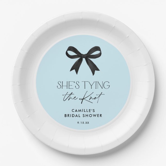 Plato De Papel Blue está atando la ducha de bodas Knot Bow (Anverso)