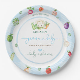 Plato De Papel Blue Farm Vegetales Boy Baby Shower
